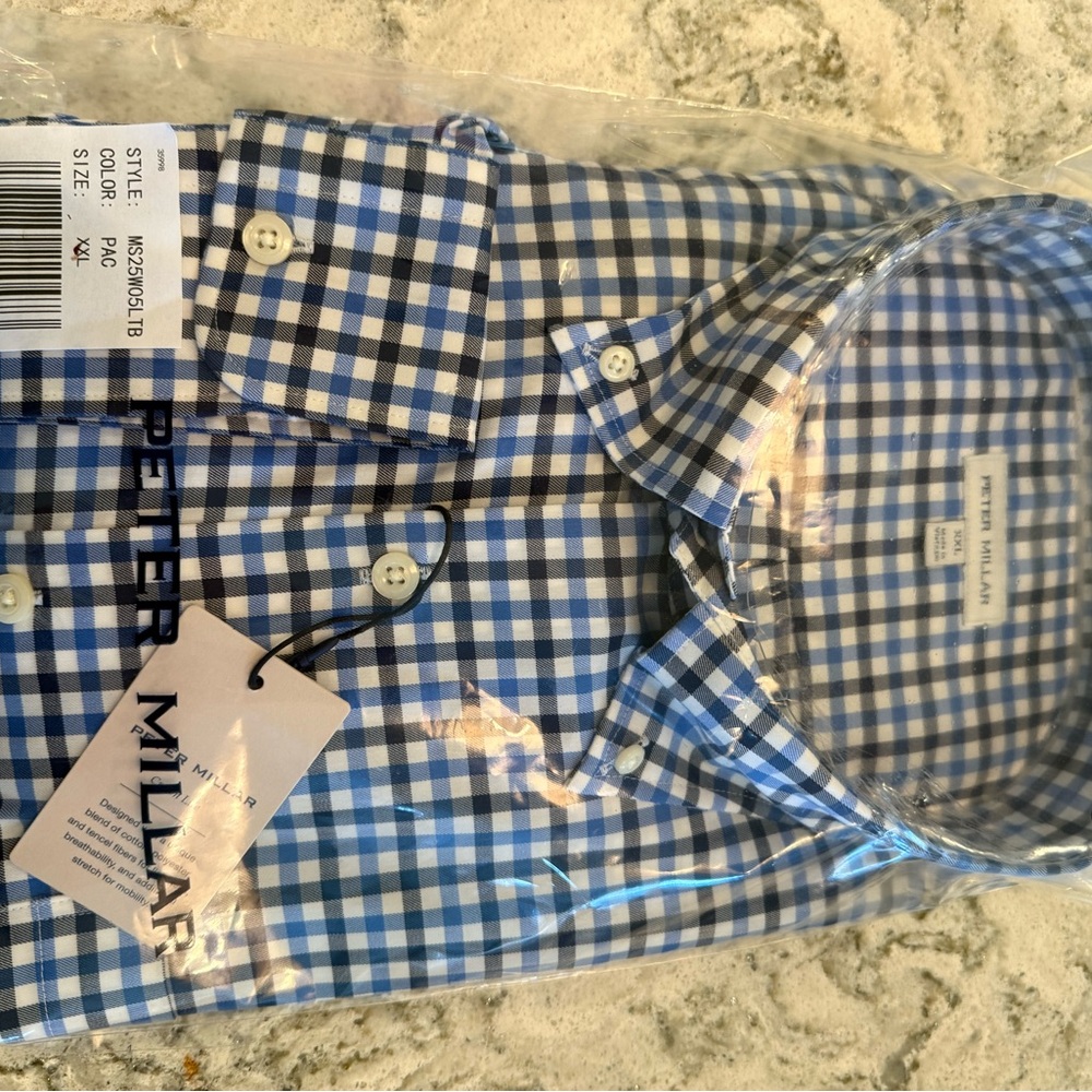 Peter Millar Blue and White Gingham Dress Shirt